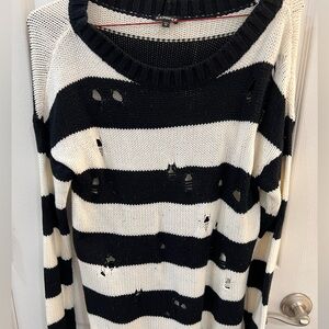 Express Black and White Crew Neck Striped Sweater
